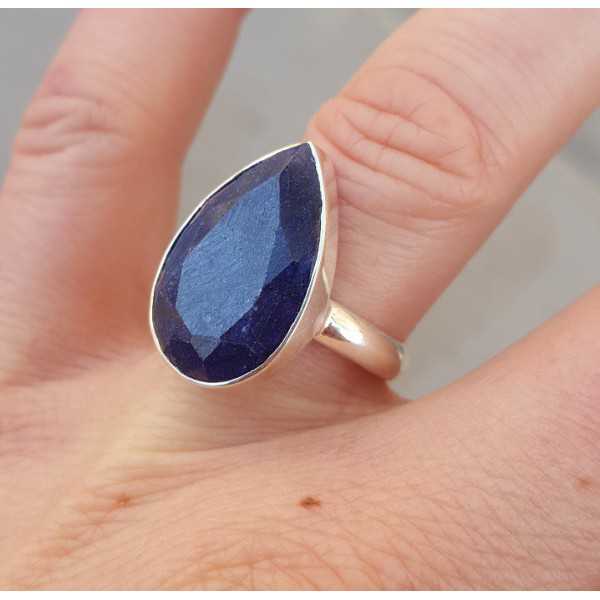 Silver ring set with oval Sapphire 18