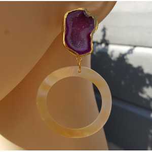 Vergoldete Ohrringe mit Achat-geode und ring mother-of-Pearl