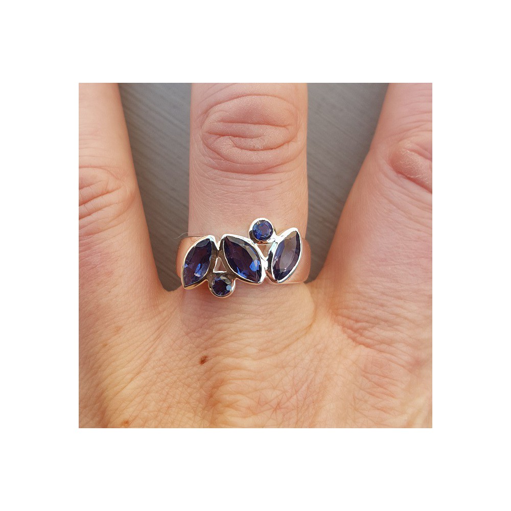 Silver ring set with facet cut Ioliet