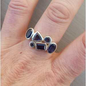Silver ring set with Ioliet