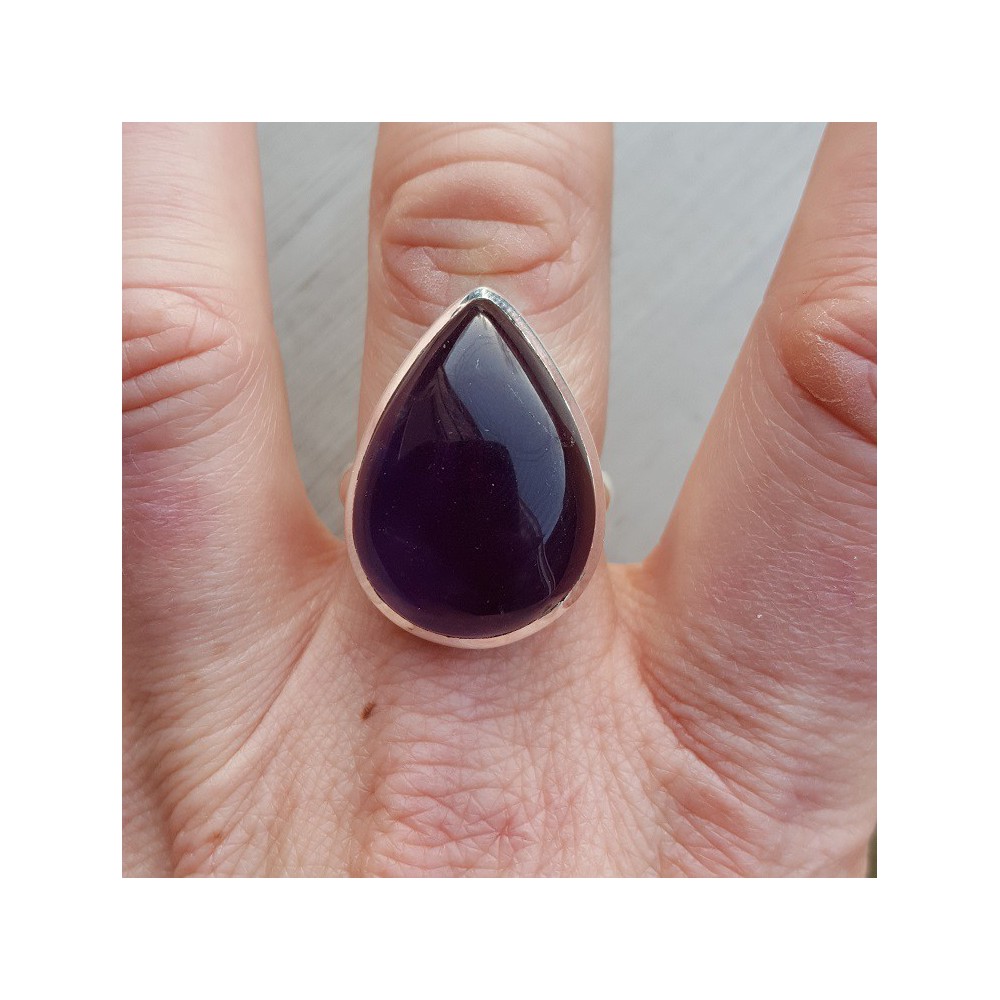 Silber ring mit tropfenförmigen Amethyst cabochon 19