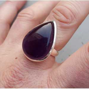 Zilveren ring met druppelvormige cabochon Amethist 19