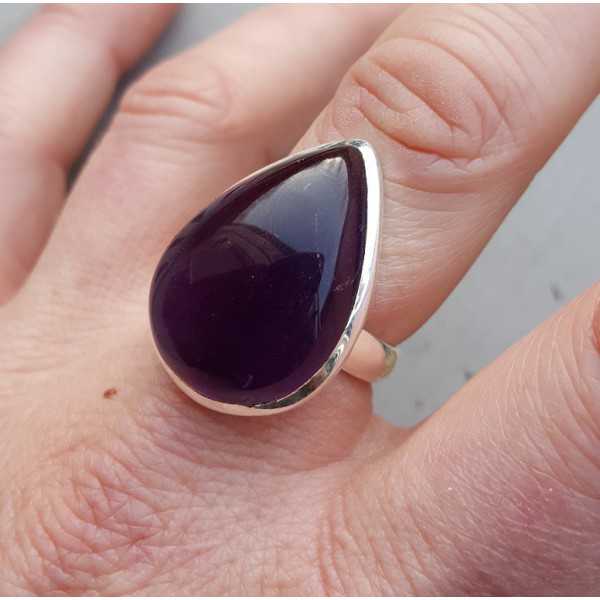 Silver ring with drop-shaped cabochon Amethyst 19