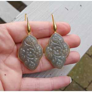 Gold plated earrings with carved grey Chalcedony