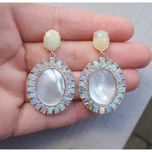 Silber Ohrringe-set mit äthiopischen Opalen und Mutter-of-Pearl