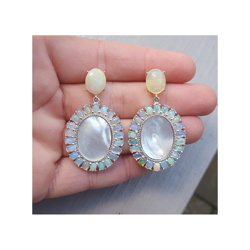 Silver earrings set with Ethiopian Opals and mother-of-Pearl