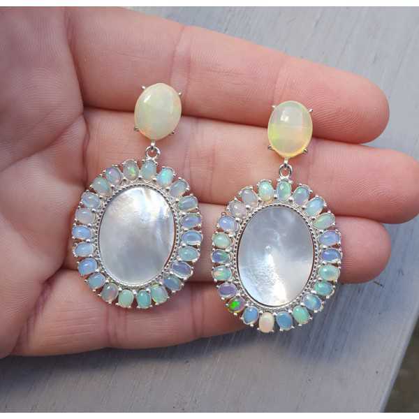 Silver earrings set with Ethiopian Opals and mother-of-Pearl