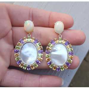 Silver earrings Opal, mother of Pearl, Citrine, Peridot and Amethyst