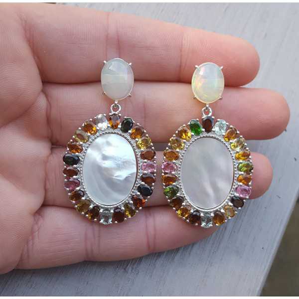 Silber Ohrringe mit Opal, Perlmutt und Turmalin