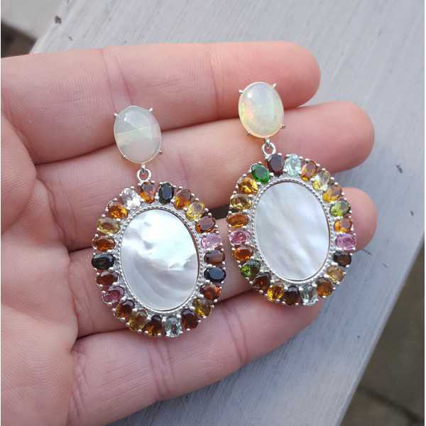 Silber Ohrringe mit Opal, Perlmutt und Turmalin