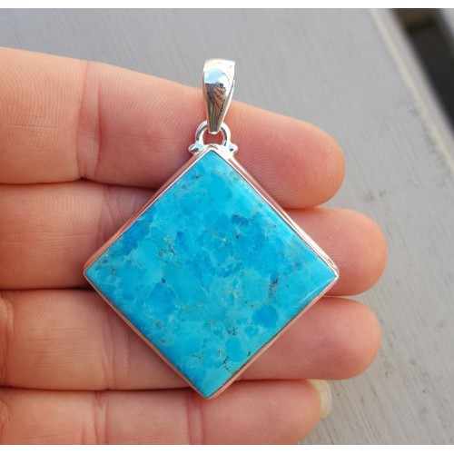 Zilveren hanger gezet met vierkante Turkoois