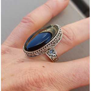 Silver ring with oval Onyx in edited setting 17.5 mm