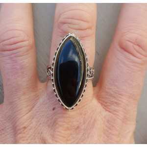Silver ring with a marquise Onyx in a revised setting 19