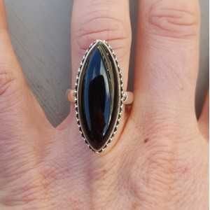 Silber ring mit marquise Onyx-und geschnitzten Kopf 17.3