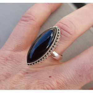 Silver ring with marquise Onyx and carved head 17.3