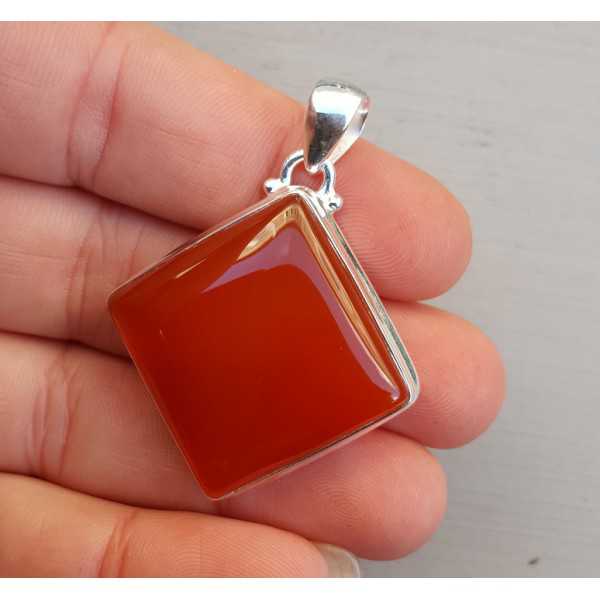 Silver pendant set with square Carnelian