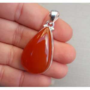 Silver pendant set with oval cabochon Carnelian