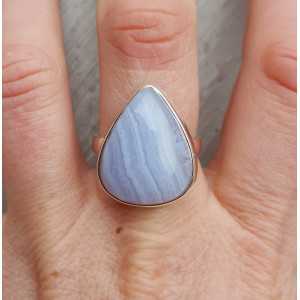 Zilveren ring gezet met blauw Lace Agaat 18.5