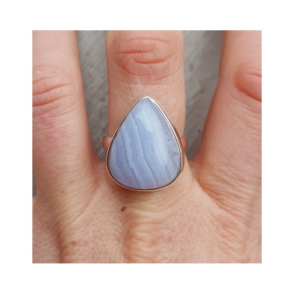 Silver ring set with blue Lace Agate 18.5