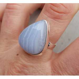 Silver ring set with blue Lace Agate 18.5