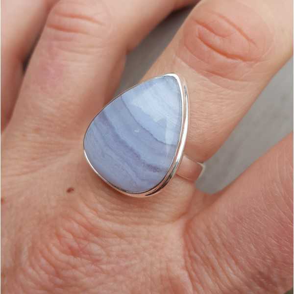 Zilveren ring gezet met blauw Lace Agaat maat 18