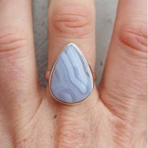 Silver ring set with blue Lace Agate 19