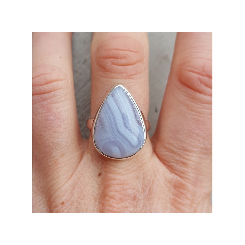 Silver ring set with blue Lace Agate 19