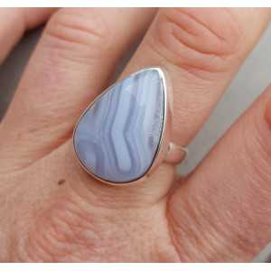 Zilveren ring gezet met blauw Lace Agaat 19