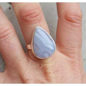 Zilveren ring gezet met blauw Lace Agaat 19