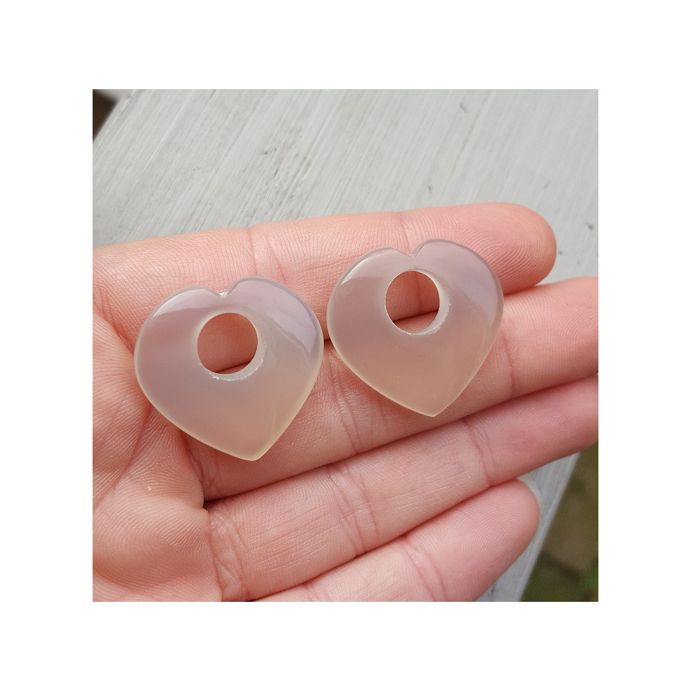 Creool hanger set hart van grijze Chalcedoon