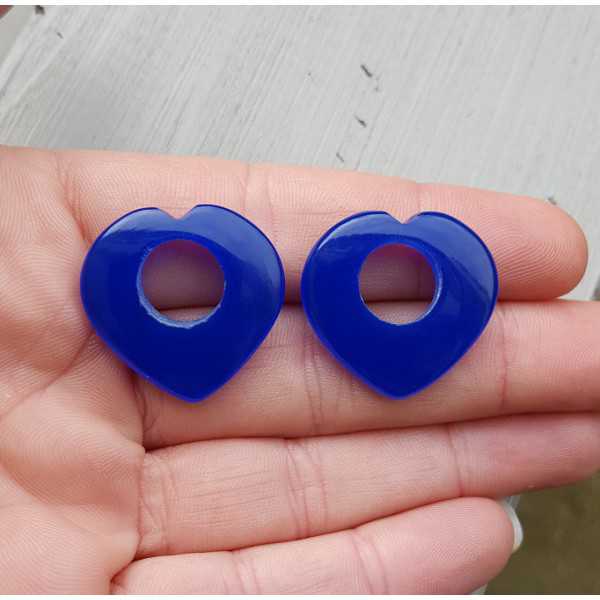 Creole earrings set heart of cobalt blue Chalcedony