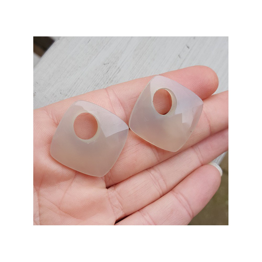 Creool hanger set vierkante grijze Chalcedoon