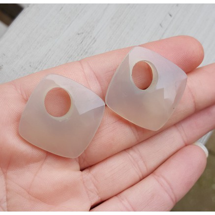 Creool hanger set vierkante grijze Chalcedoon
