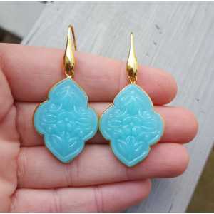 Gold plated earrings with carved Chalcedony