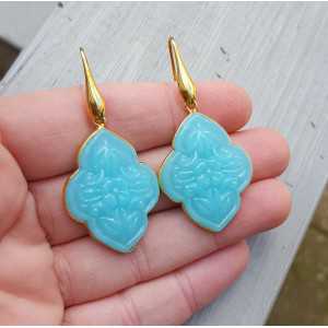 Gold plated earrings with carved Chalcedony 