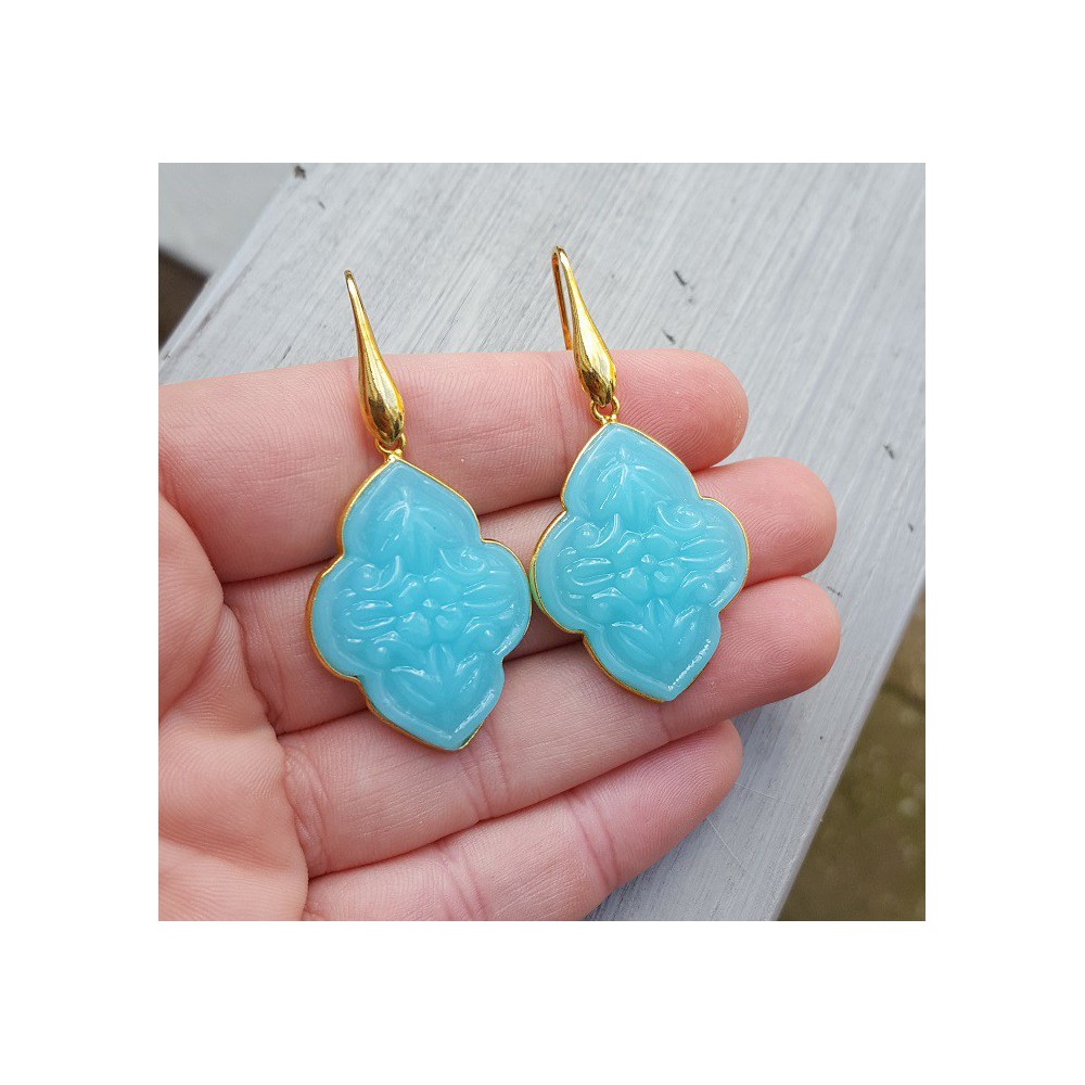 Gold plated earrings with carved Chalcedony 