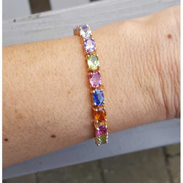 Rosé gold-plated bracelet set with oval multi gems