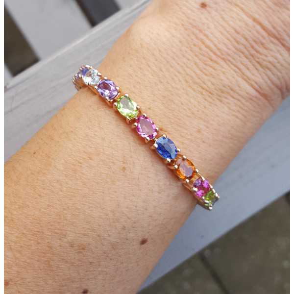 Rosé gold-plated bracelet set with oval multi gems