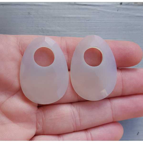 Creole earrings set with oval-shaped gray Chalcedony
