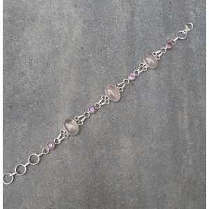 Silver bracelet with cabochon rose quartz and facet Amethisten 