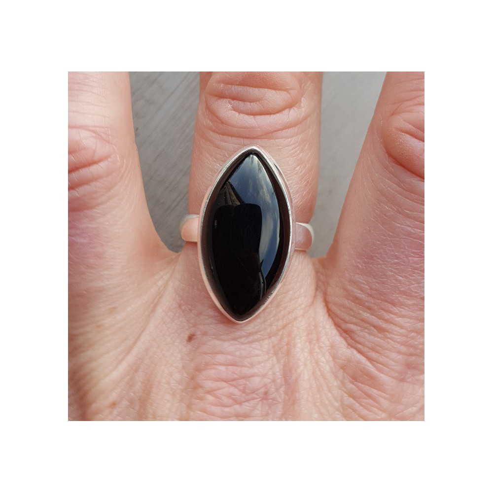 Silver ring with marquise black Onyx 18 mm