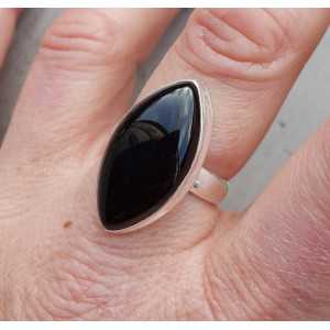 Zilveren ring met marquise zwarte Onyx 18 mm