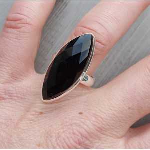Silver ring set with marquise facet Onyx 17.3 mm