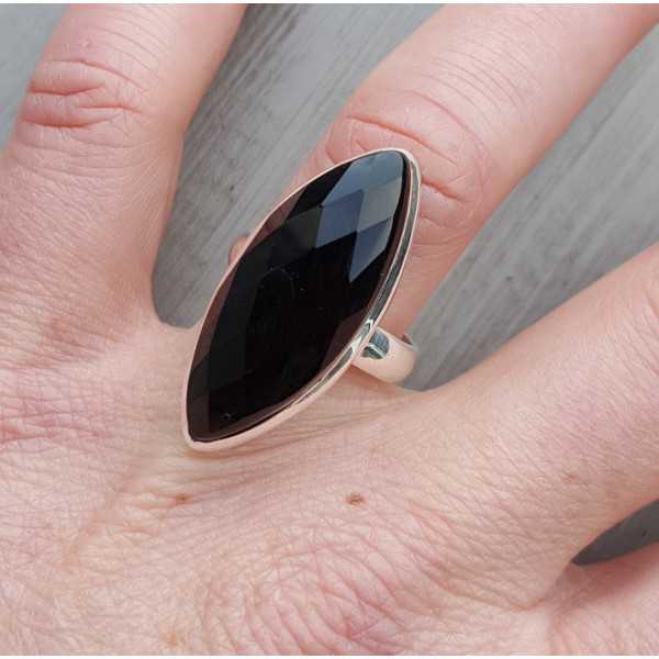 Silver ring set with marquise facet Onyx 17.3 mm