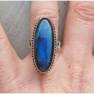 Silver ring with small oval Labradorite edited setting 17.3