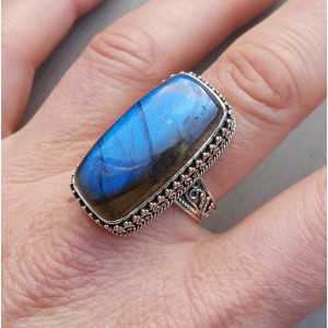 Silver ring with rectangular Labradorite in edited setting 19