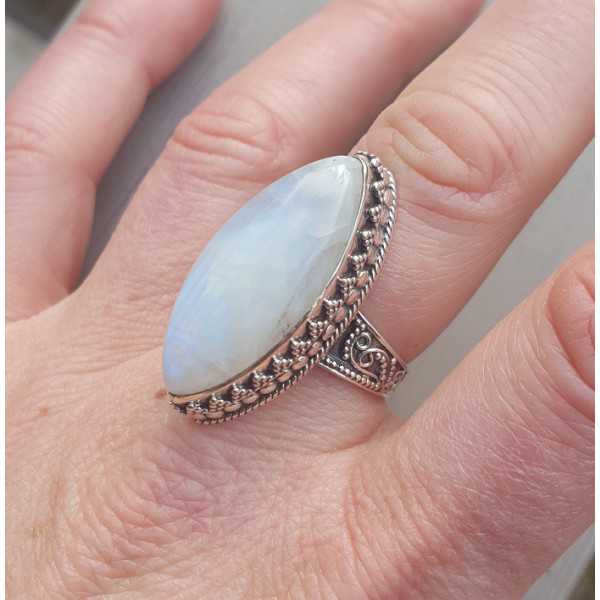 Silber ring mit Mondstein marquise in bearbeitet Einstellung 18 mm