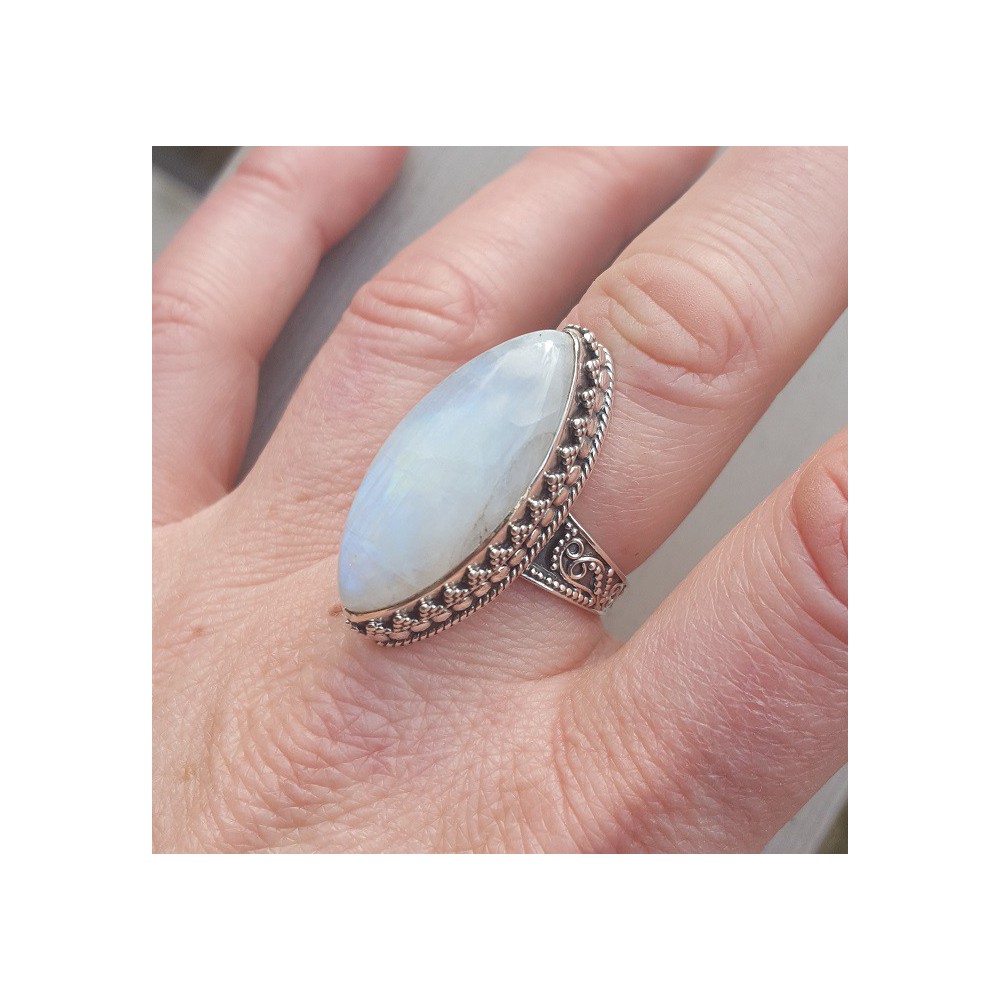 Silver ring with marquise Moonstone in edited setting 18 mm