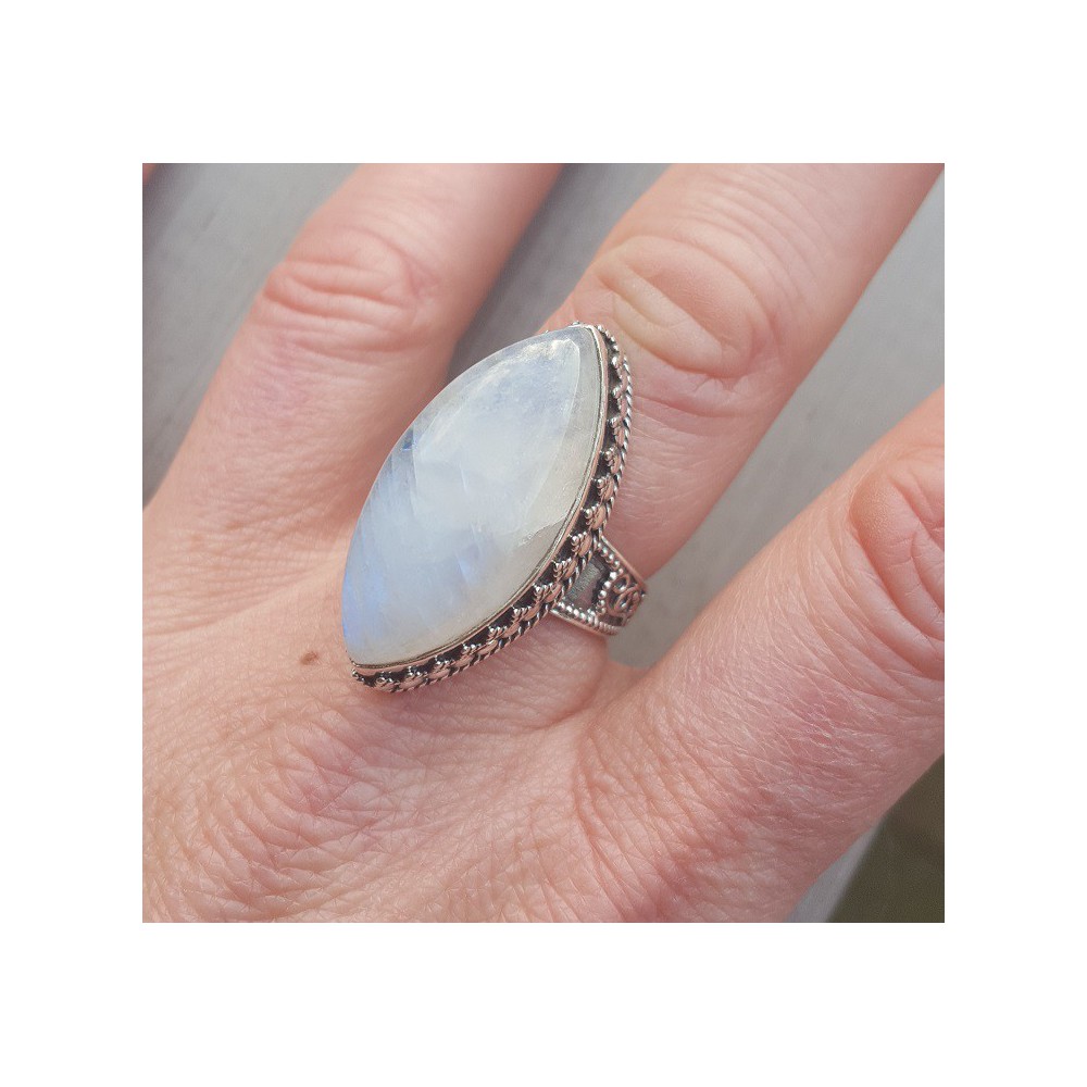 Silver ring with marquise Moonstone in edited setting 19 mm