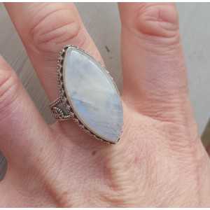 Silver ring with marquise Moonstone in edited setting 19 mm